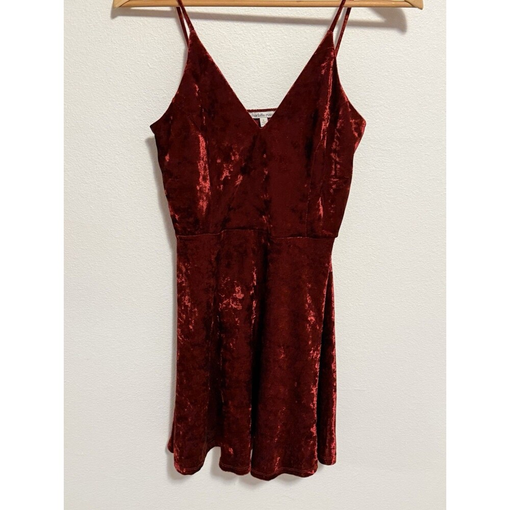 Charlotte Russe Velvet Dress Burgundy Red Crushed Velvet Cami Mini Dress Size S